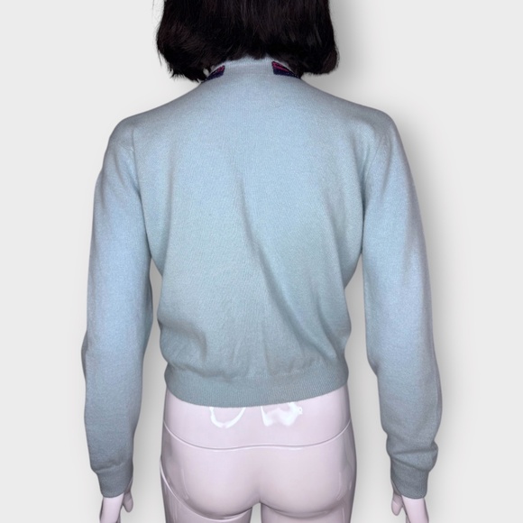 Vintage 1950s Light Blue Wool Cashmere, Floral, Beaded Cardigan Sweater - Picture 4 of 6
